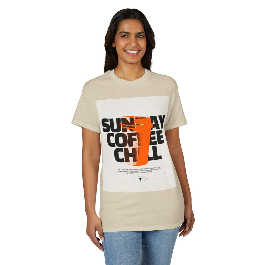 Sunday Coffee Chill T-Shirt — Modern Graphic Tee with QR Code