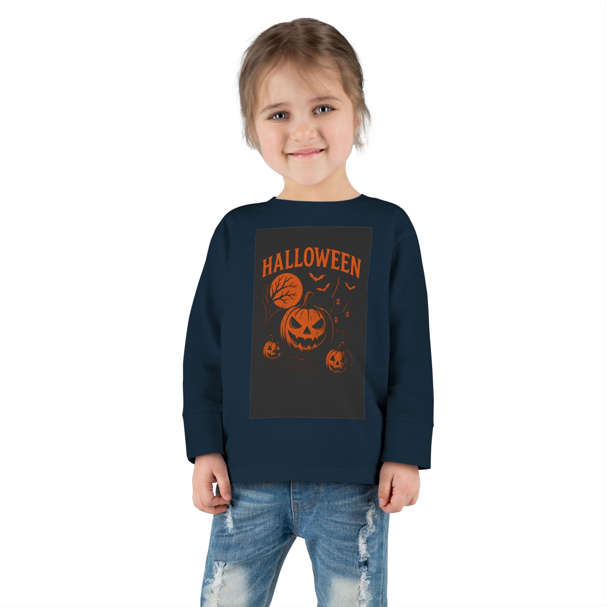 Halloween Toddler Long Sleeve Tee - Cute Pumpkin Design for Kids