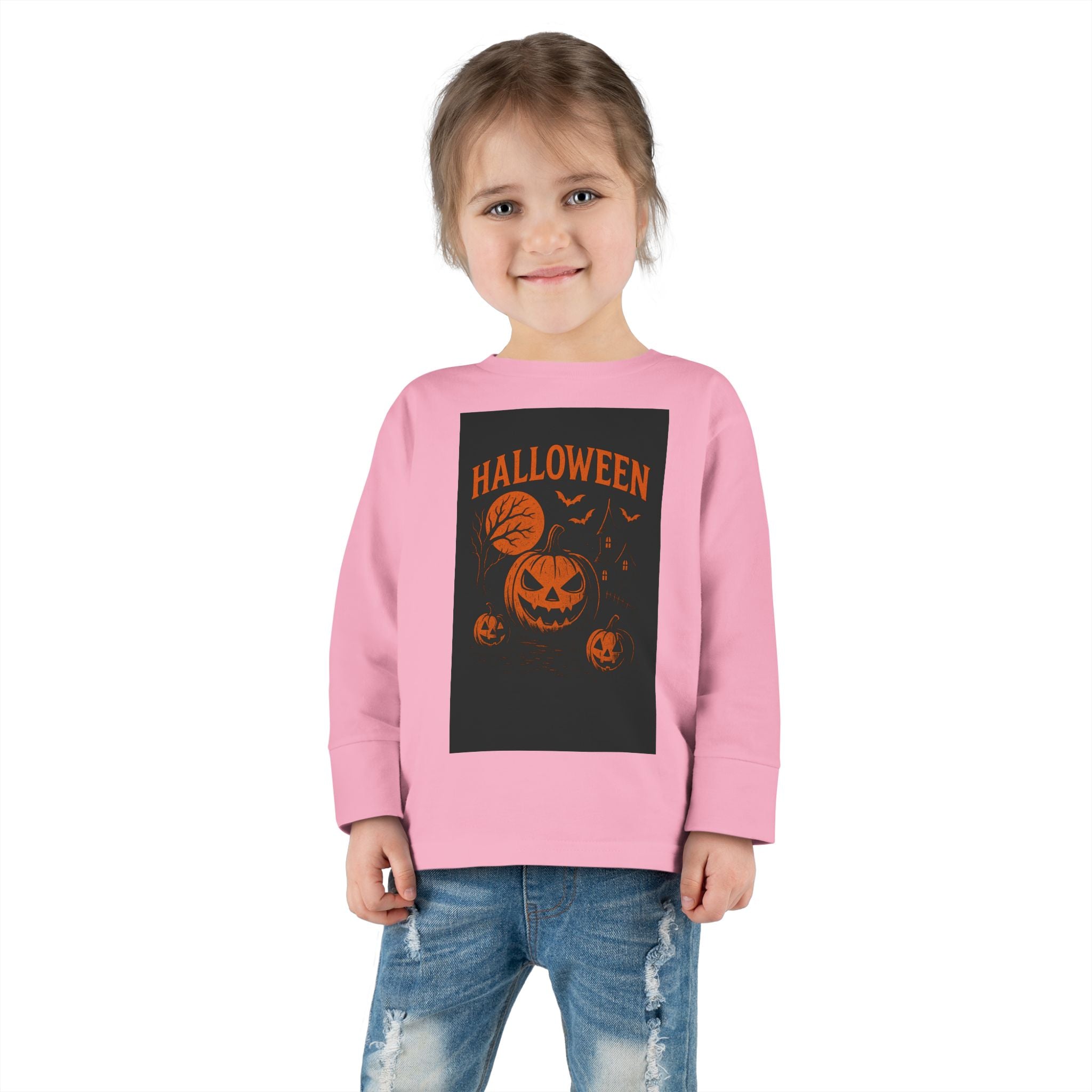 Halloween Toddler Long Sleeve Tee - Cute Pumpkin Design for Kids