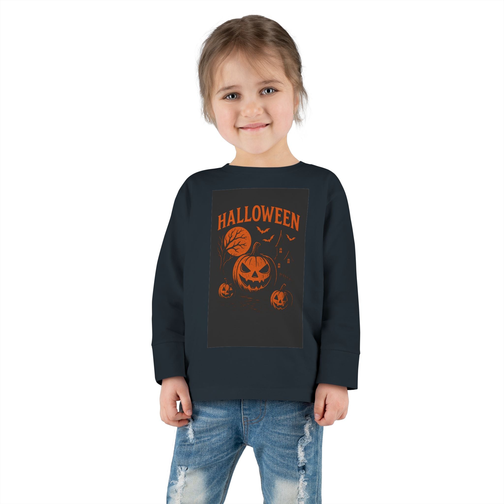 Halloween Toddler Long Sleeve Tee - Cute Pumpkin Design for Kids