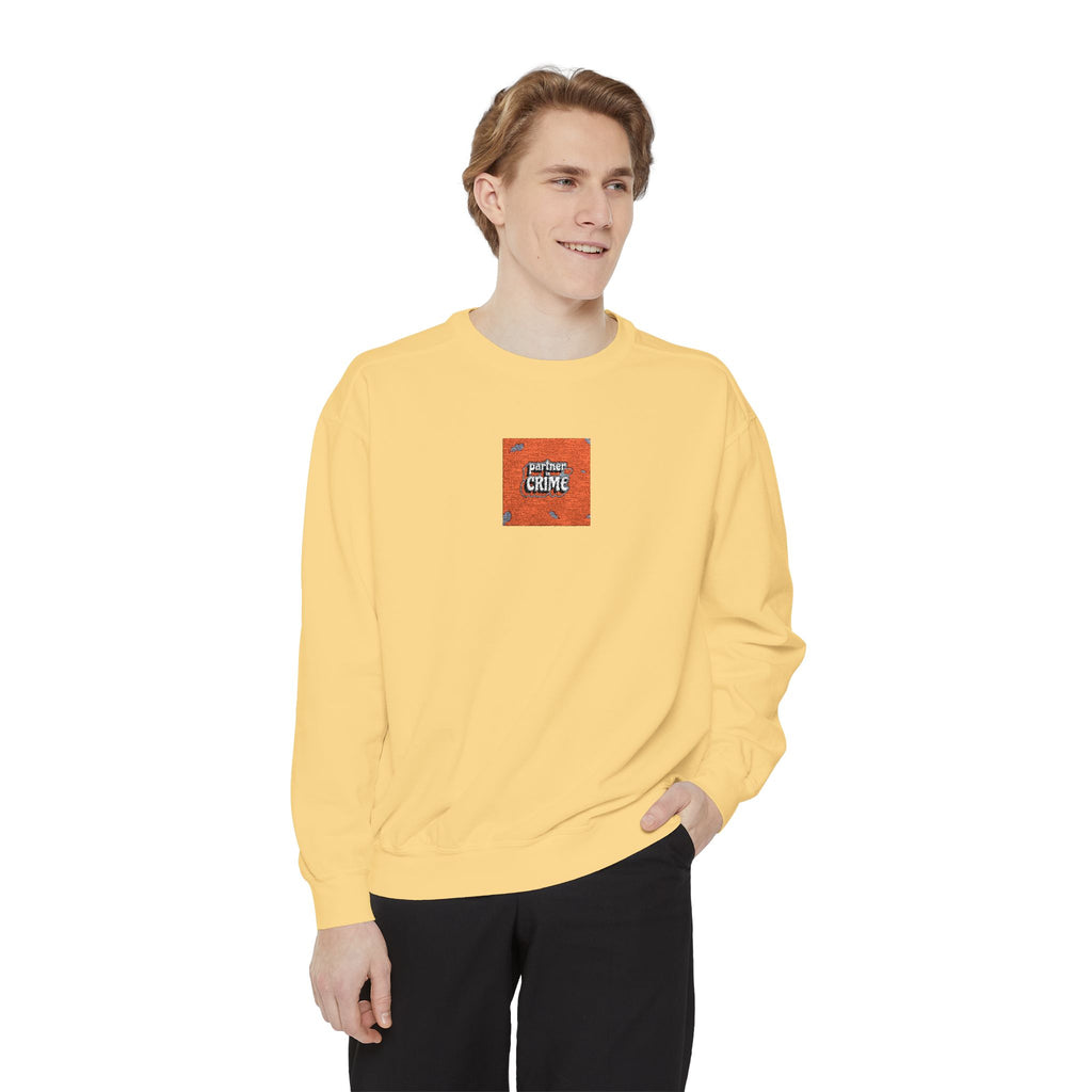 Embroidered Orange Square Graphic Sweatshirt — Retro Cozy Crewneck