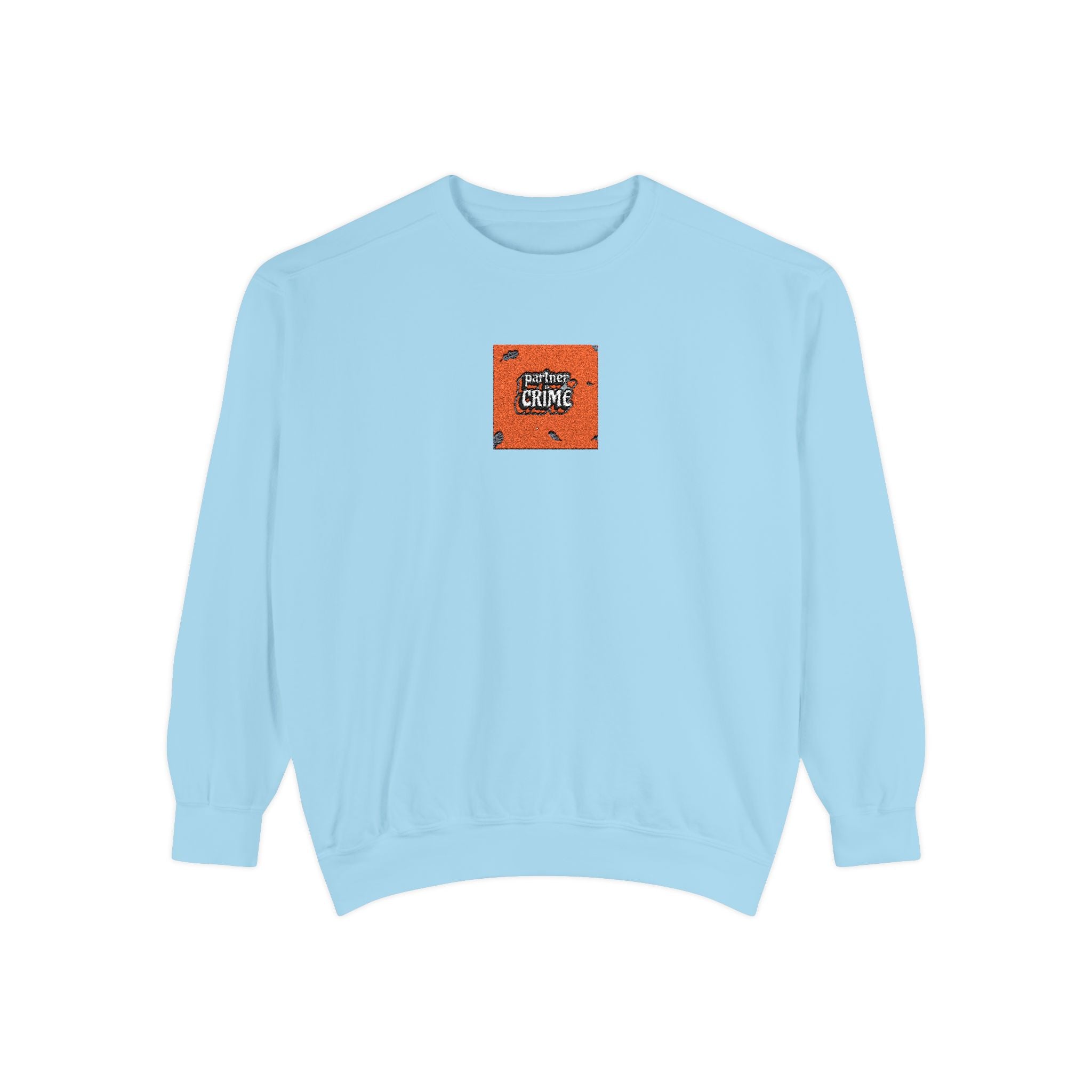 Embroidered Orange Square Graphic Sweatshirt — Retro Cozy Crewneck