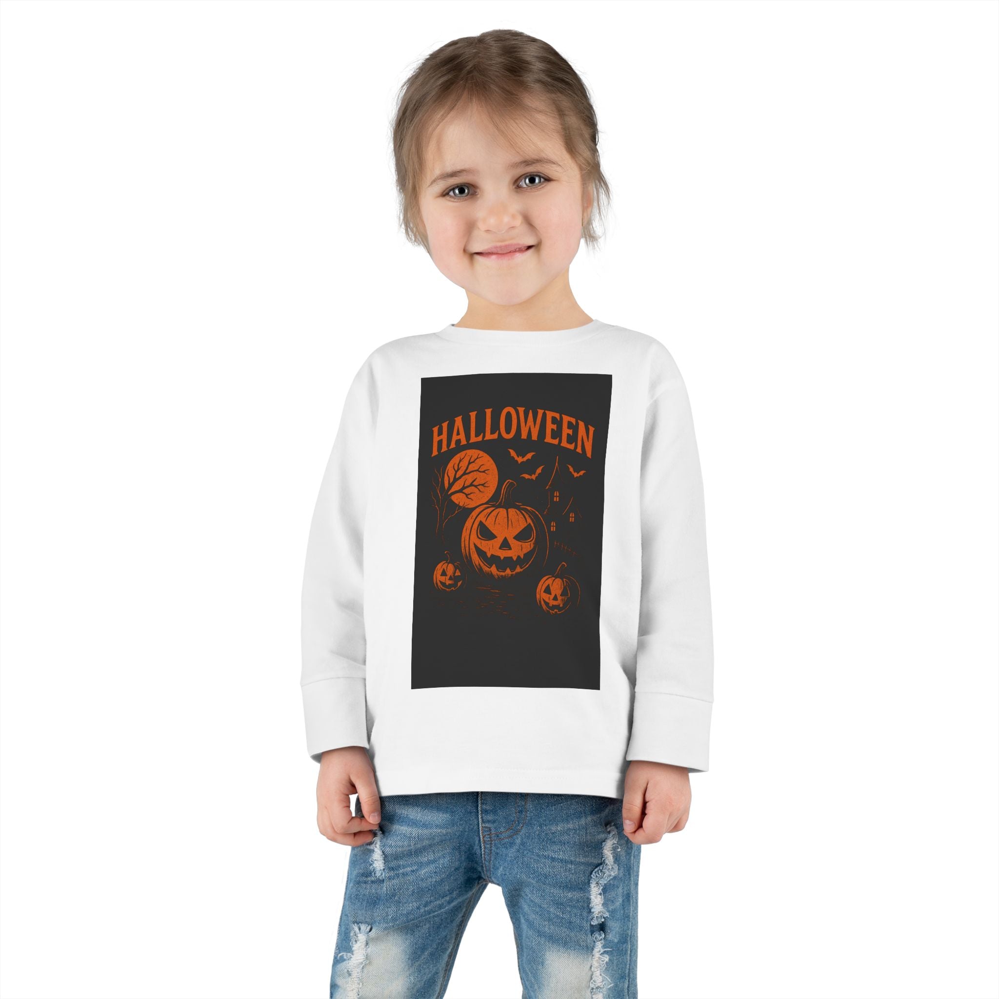 Halloween Toddler Long Sleeve Tee - Cute Pumpkin Design for Kids