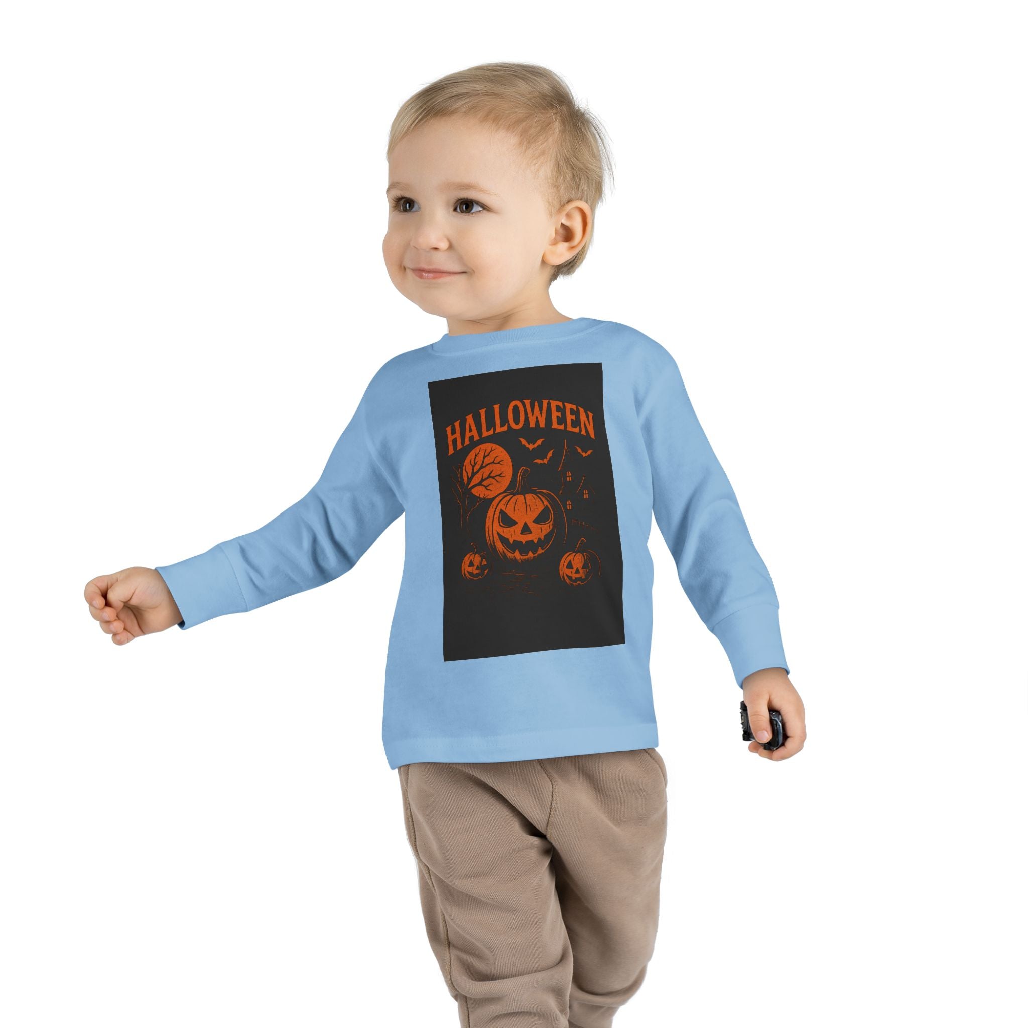 Halloween Toddler Long Sleeve Tee - Cute Pumpkin Design for Kids