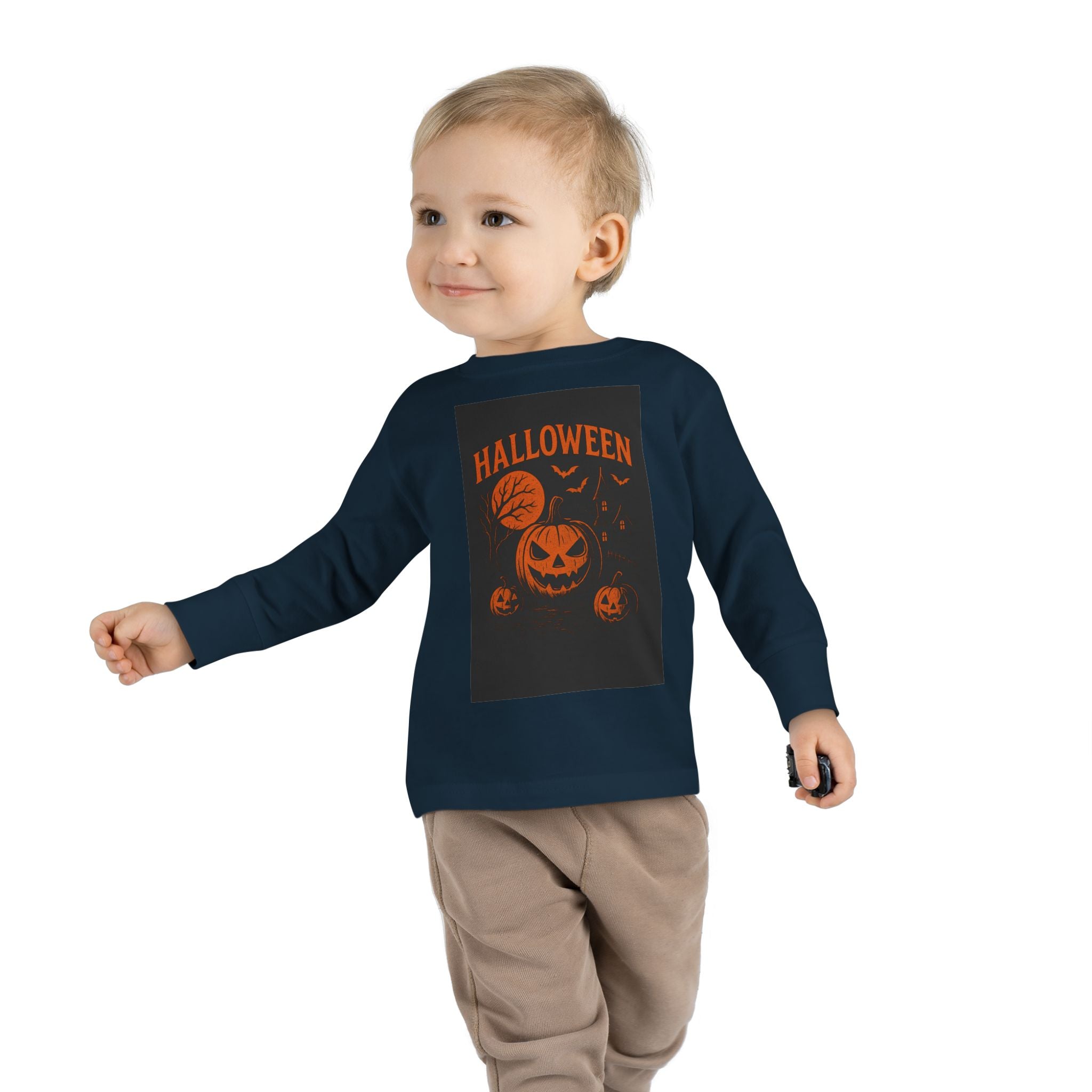 Halloween Toddler Long Sleeve Tee - Cute Pumpkin Design for Kids