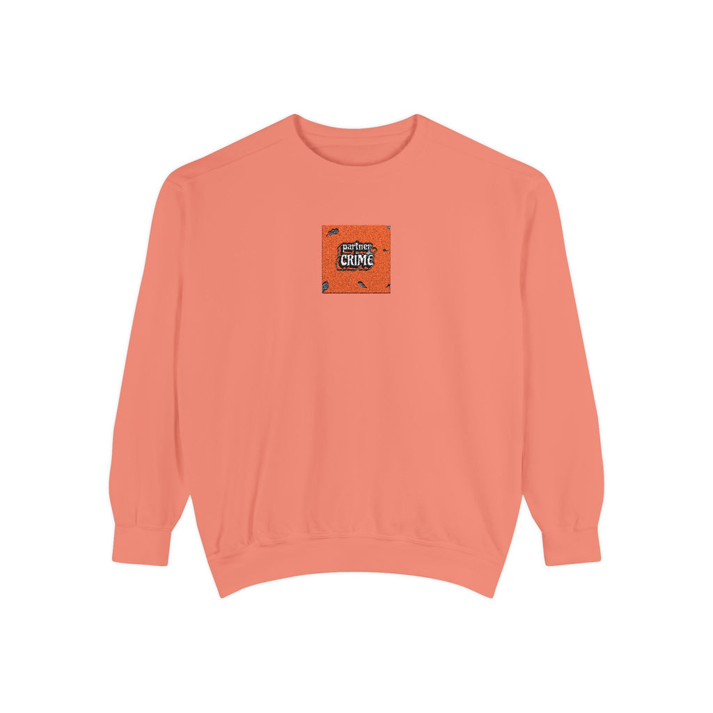Embroidered Orange Square Graphic Sweatshirt — Retro Cozy Crewneck