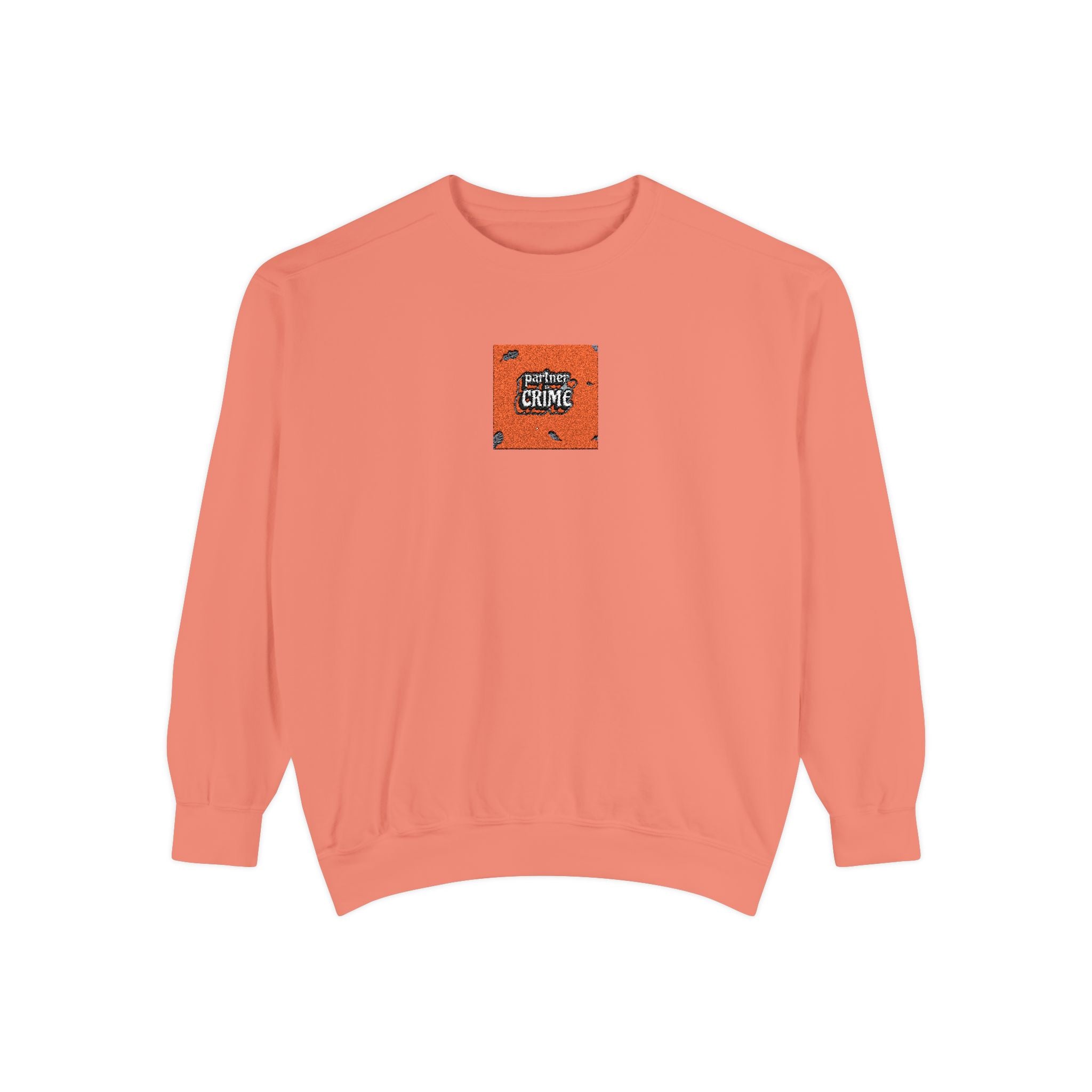 Embroidered Orange Square Graphic Sweatshirt — Retro Cozy Crewneck