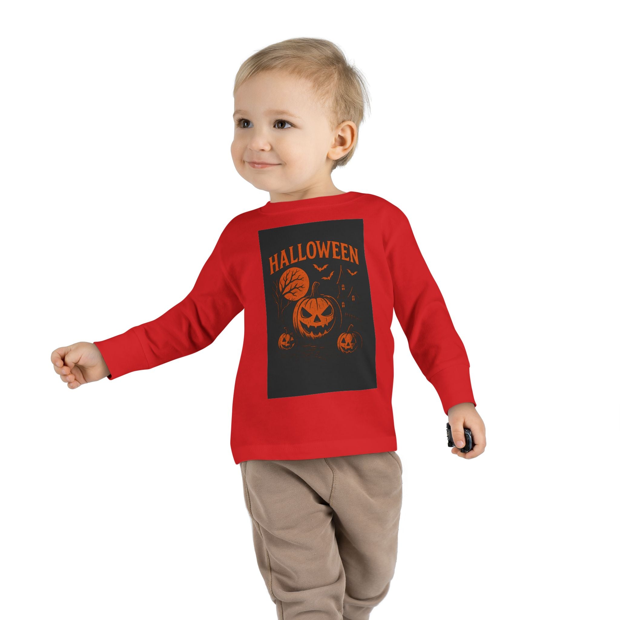 Halloween Toddler Long Sleeve Tee - Cute Pumpkin Design for Kids