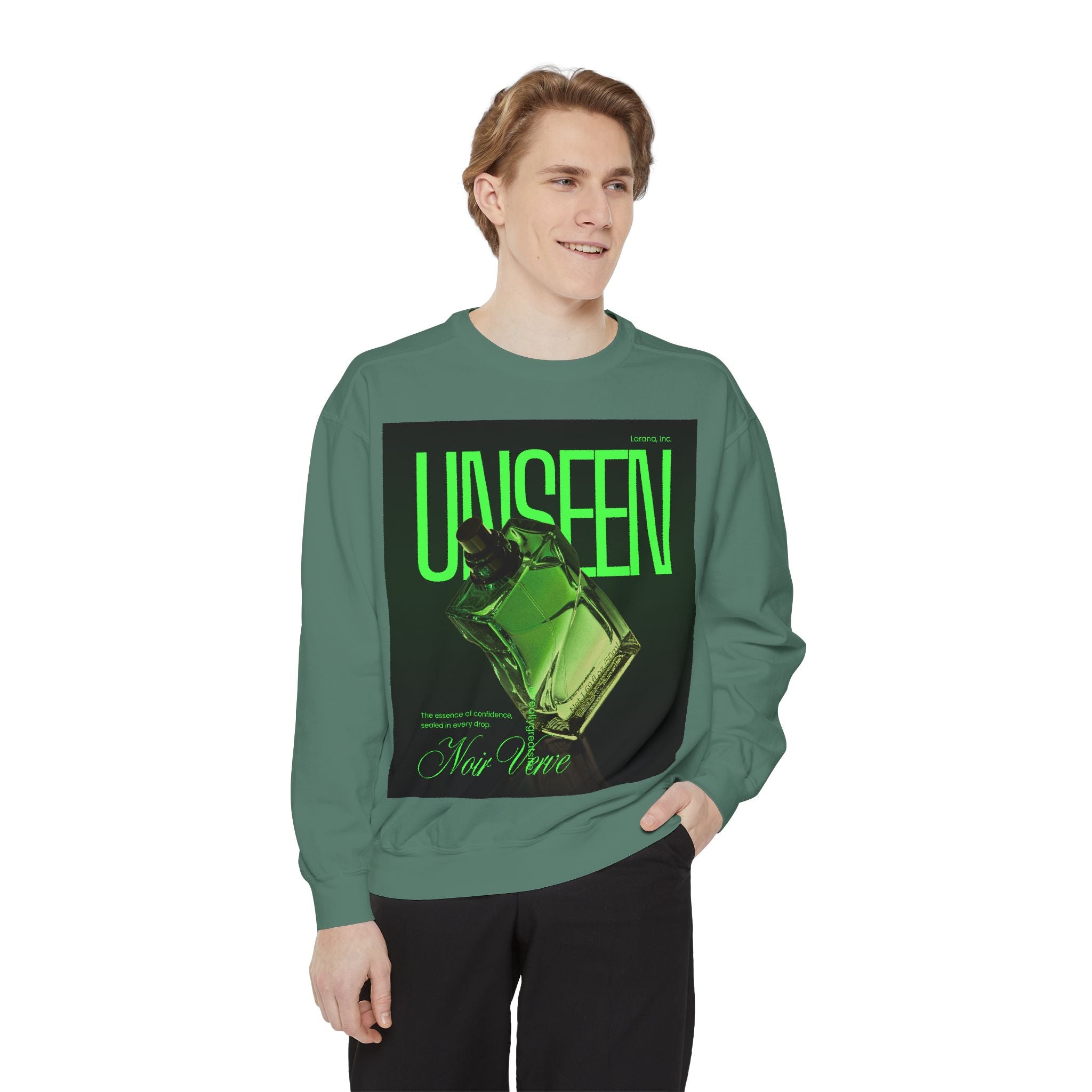 Unseen Green Perfume Sweatshirt — Vintage Moth Art Crewneck