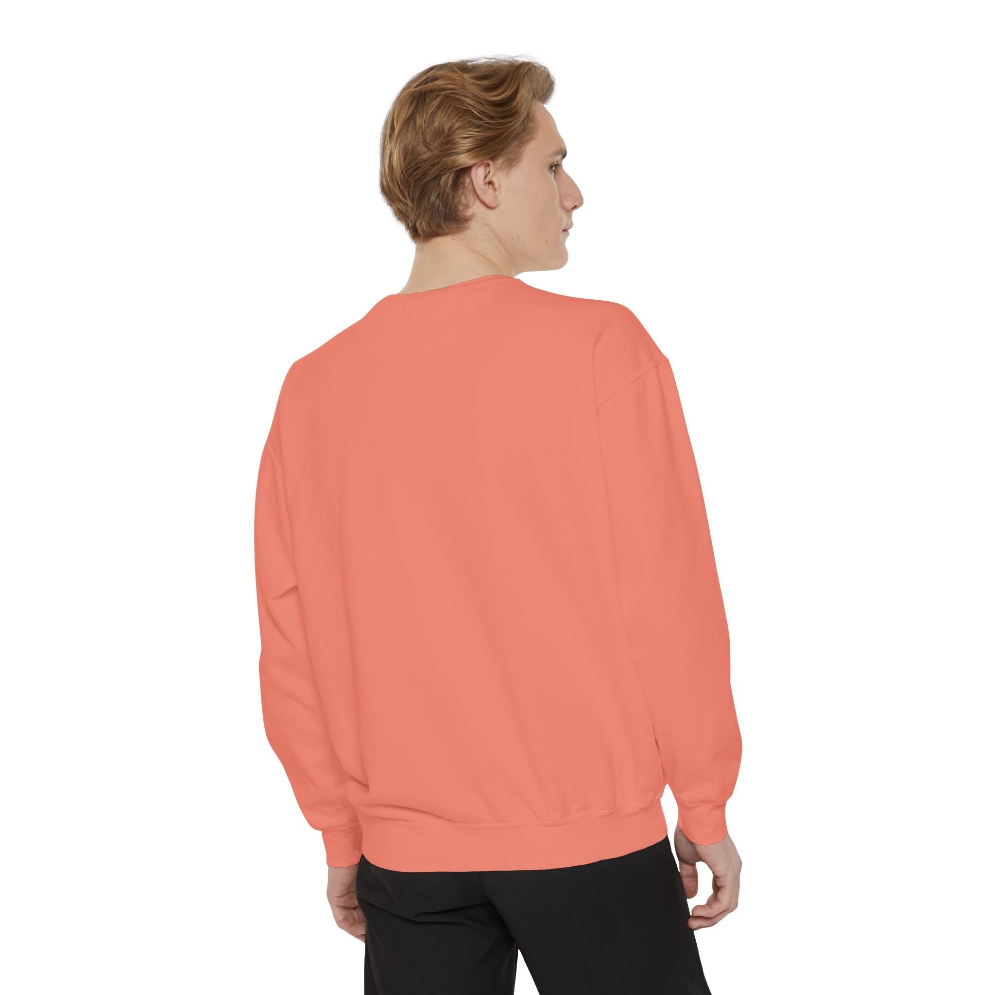 Embroidered Orange Square Graphic Sweatshirt — Retro Cozy Crewneck