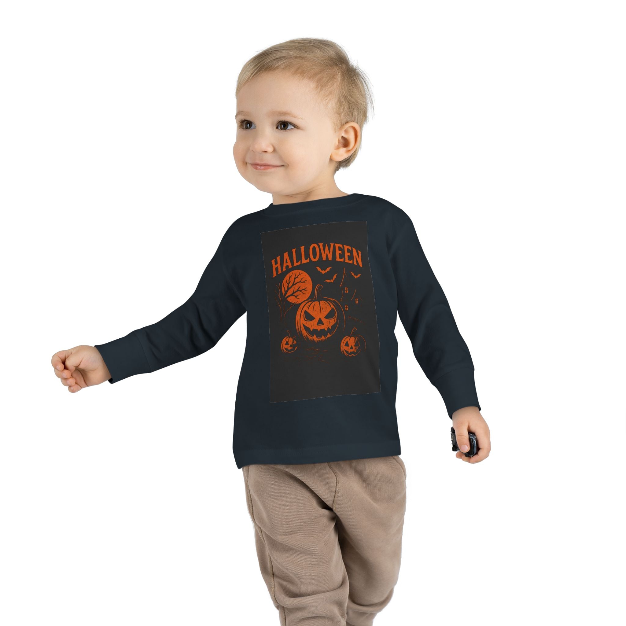 Halloween Toddler Long Sleeve Tee - Cute Pumpkin Design for Kids