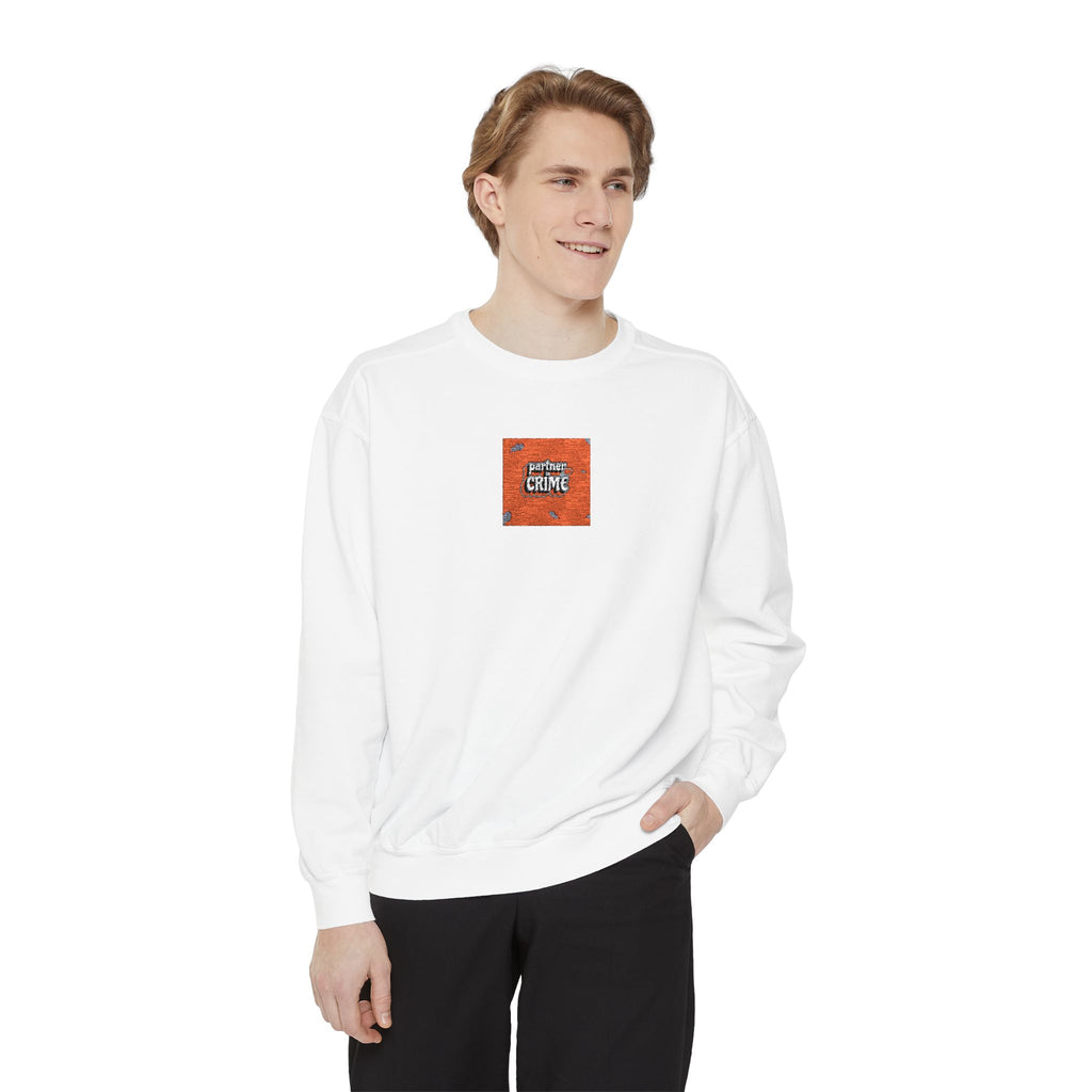 Embroidered Orange Square Graphic Sweatshirt — Retro Cozy Crewneck