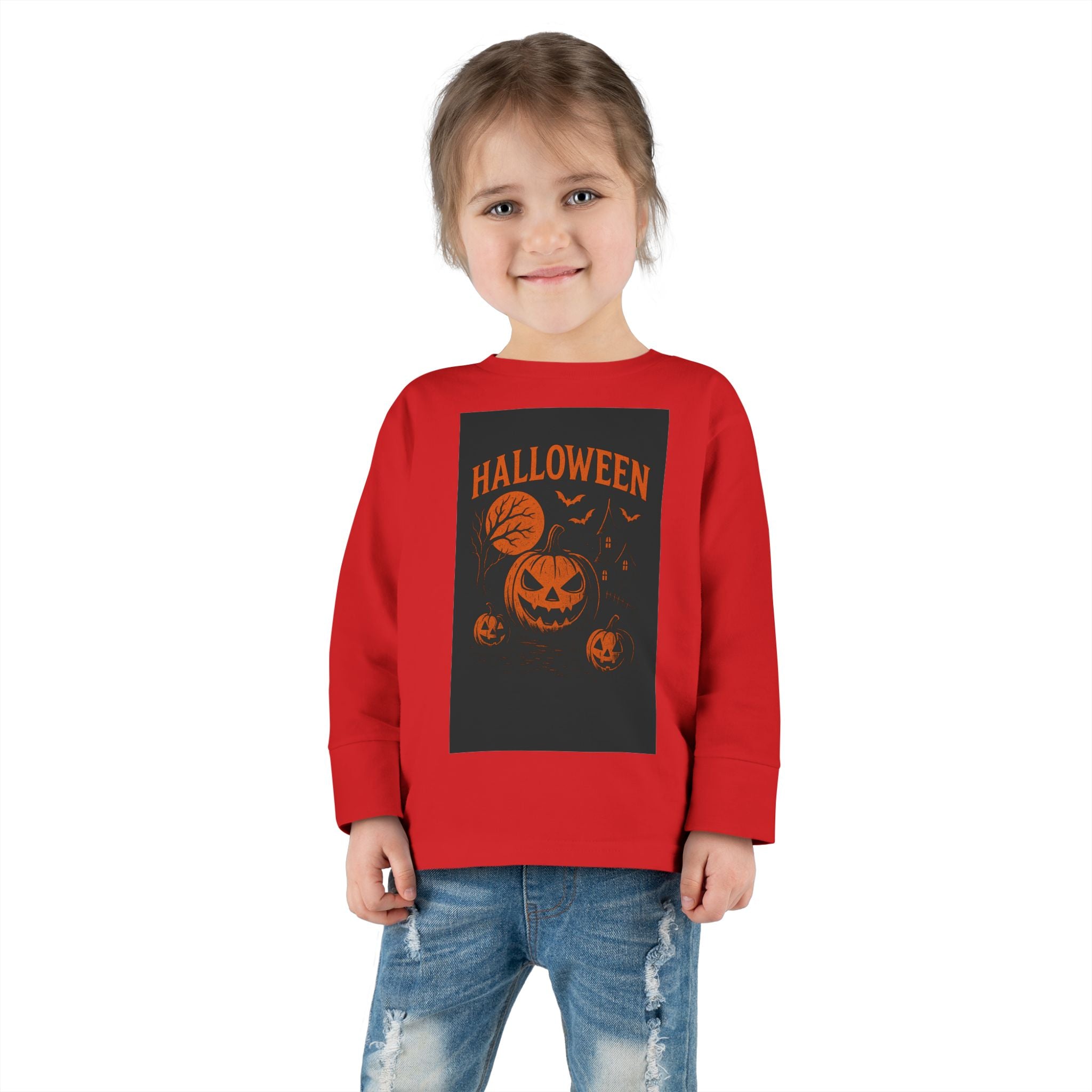 Halloween Toddler Long Sleeve Tee - Cute Pumpkin Design for Kids